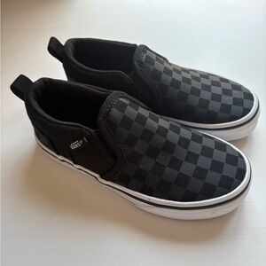 Vans Black and Gray Checkered Slip-Ons